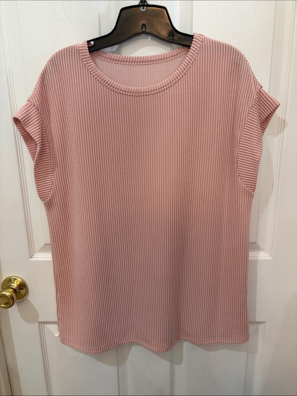 Boutique Ribbed Short-Sleeve Top - Pink